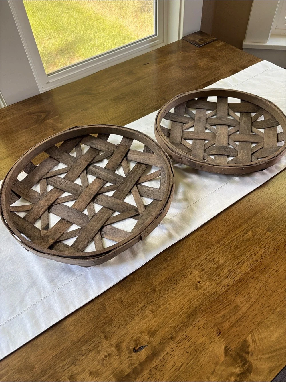 2 Handwoven Round Woven Tray - Brown